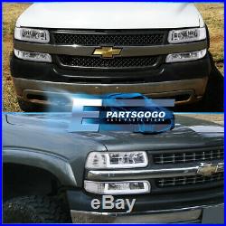 For 99-02 Silverado Tahoe LED DRL Chrome Housing Clear Lens Headlights Assembly