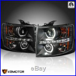 For Black 2007-2014 Chevy Silverado LED U-Halo Projector Headlights Left+Right