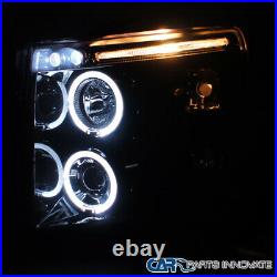For Chevy 07-14 Silverado 1500 2500 3500 Black LED Halo Projector Headlights