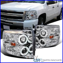 For Chevy 07-14 Silverado LED Halo Clear Projector Headlights Head Lamps Pair