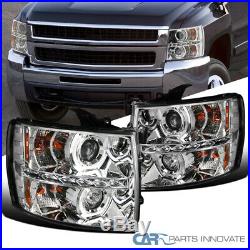 For Chevy 07-14 Silverado LED U Ring Halo Clear Projector Headlights Left+Right