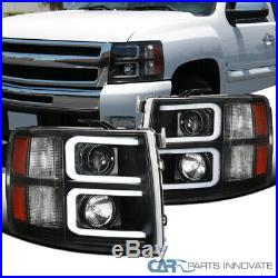 For Chevy 07-14 Silverado Pickup Black LED DRL Projector Headlights Head Lamps