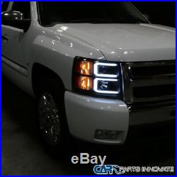 For Chevy 07-14 Silverado Pickup Black LED DRL Projector Headlights Head Lamps
