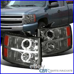 For Chevy 07-14 Silverado Pickup LED DRL Halo Smoke Tinted Projector Headlights