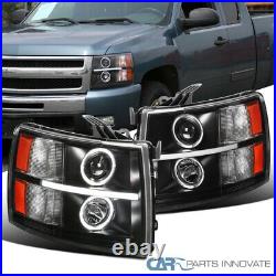 For Chevy 07-14 Silverado Pickup LED Halo Black Projector Headlights Left+Right