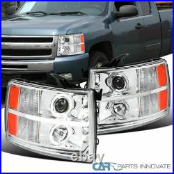 For Chevy 07-14 Silverado Pickup LED Strip Halo Clear Lens Projector Headlights