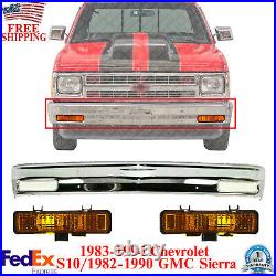 Front Bumper Chrome Steel + Park Signal Lights For 1982-94 S10 S15 Sonoma Pickup