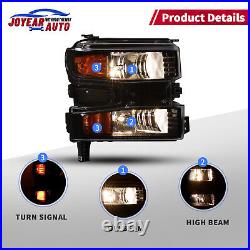 Headlight For 19-22 Chevy Silverado 1500 Black Clear Lens Lamp Turn Signal Left