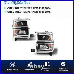 Headlight For 2014-2015 Chevy Silverado 1500 Projector Turn Signal LED DRL Lamps