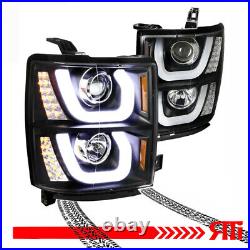 Headlights Black Projector U DRL LED Turn Signals 14-15 Chevy Silverado 1500