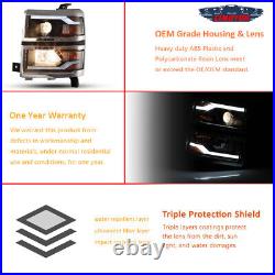 Headlights For 2014-2015 Chevy Silverado 1500 LED DRL Chrome Clear Headlamp PAIR