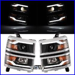 Headlights For 2014-2015 Chevy Silverado 1500 Pickup Projector LED DRL Headlamps