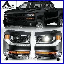 Headlights For 2016-2019 Chevy Silverado 1500 HID/Xenon LED DRL Projector Lamps