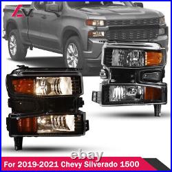 Headlights For 2019-2022 Chevy Silverado 1500 Halogen Pair Turn Signal Lamps