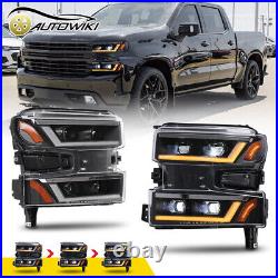 Headlights For 2019-22 Chevy Silverado 1500 withHalogen Sequential Turn Signal L&R