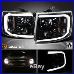 Jet Black 2007-2014 Chevy Silverado 1500 2500 3500 LED DRL Projector Headlights