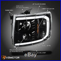 Jet Black 2007-2014 Chevy Silverado 1500 2500 3500 LED DRL Projector Headlights