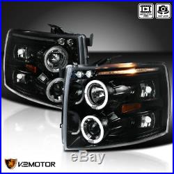 Jet Black 2007-2014 Chevy Silverado 1500 2500 3500 LED+Halo Projector Headlights