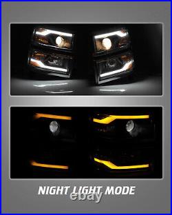 LED DRL Headlights for 14-15 Chevy Silverado 1500 Sequential Turn Signal Replace