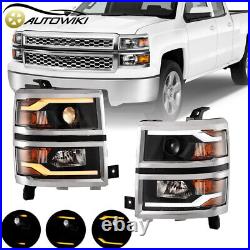 LED DRL Headlights for 2014-15 Chevy Silverado 1500 Sequential Turn Signal Lamps