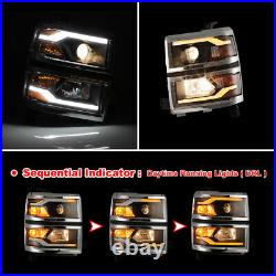 LED DRL Headlights for 2014-2015 Chevy Silverado 1500 Sequential Signal Turn