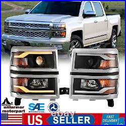 LED DRL Headlights for 2014-2015 Chevy Silverado 1500 Sequential Turn Signal