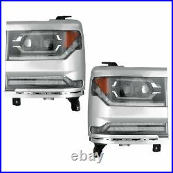 LED DRL Sequential Turn Signal Headlights For 16-19 Chevy Silverado 1500 Pair