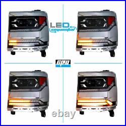LED DRL Sequential Turn Signal Headlights For 16-19 Chevy Silverado 1500 Pair