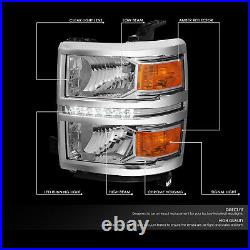 LED DRL Turn Signal Headlight Lamp for Chevy Silverado 14-15 Chrome Amber Pair
