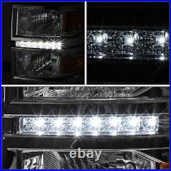 LED DRL Turn Signal Headlight Lamp for Chevy Silverado 14-15 Chrome Amber Pair