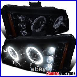 LED Halo Projector Headlights Fit 02-06 Avalanche 03-07 Silverado Black/Smoke