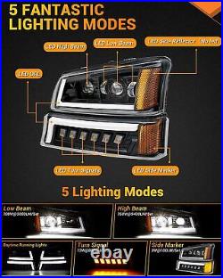 LED Headlights Assembly DRL Turn Signal Hi/Lo Beam For 2003-2006 Chevy Silverado
