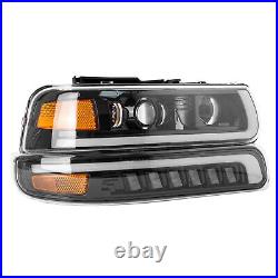 LED Headlights Assembly Hi-Lo Beam DRL Turn Signal For 1999-2002 Chevy Silverado