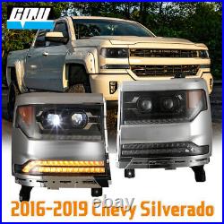 LED Headlights DRL Sequential Turn Signal For 16-19 Chevy Silverado 1500 Pair