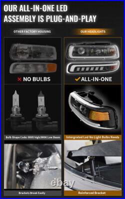 LED Headlights DRL Turn Signal Hi Lo Beam For 99-02 Chevy Silverado 00-06 Tahoe