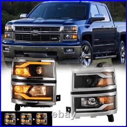 LED Headlights For 2014 2015 Chevy Silverado 1500 Sequential Turn Signal DRL