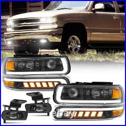 LED Headlights Turn Signal Marker Light Fog Lights Kit For Chevy Silverado 99-02