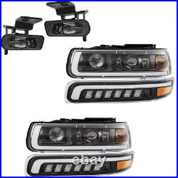 LED Headlights Turn Signal Marker Light Fog Lights Kit For Chevy Silverado 99-02