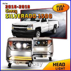 LED Headlights for 2016-2019 Chevy Silverado 1500 Sequential Turn Signal Chrome