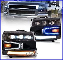 LED Projector Headlights For 07-13 Silverado 1500 2500HD 3500HD withDRL Animation