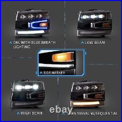 LED Projector Headlights For 07-13 Silverado 1500 2500HD 3500HD withDRL Animation