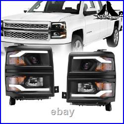 LED Projector Headlights For 2014 2015 Chevy Silverado 1500 Headlamps Pair L+R