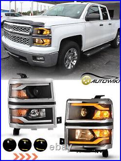 LED Sequential Turn Signal Headlights for 14-15 Chevy Silverado 1500 DRL Pair