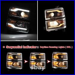 LED Sequential Turn Signal Headlights for 14-15 Chevy Silverado 1500 DRL Pair