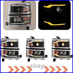 LED Sequential Turn Signal Headlights for 14-15 Chevy Silverado 1500 DRL Pair