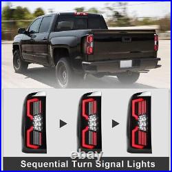 LED Tail Lights for 14-18 Chevy Silverado 1500 2500 3500 Sequential Black Clear
