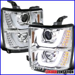 LED Tubes Projector Headlights Fit 2014-2015 Chevy Silverado 1500 Left+Right
