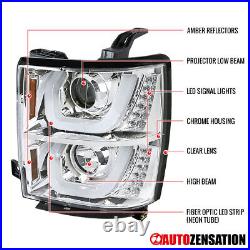 LED Tubes Projector Headlights Fit 2014-2015 Chevy Silverado 1500 Left+Right