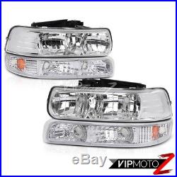L+R Clear Headlight+Bumper Parking Lamp with Amber Chevy 99-02 Silverado 1500/2500