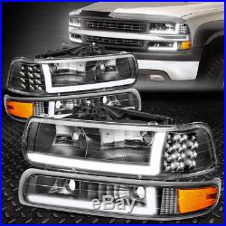 Led Drlfor 99-02 Chevy Silverado 4pcs Headlight Bumper Turn Signal Lamp Black